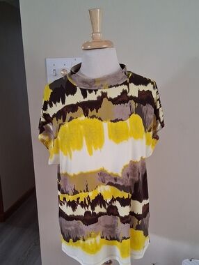 Calvin Klein Short Sleeve Abstract Stripe Tee - Yellow, Brown & White